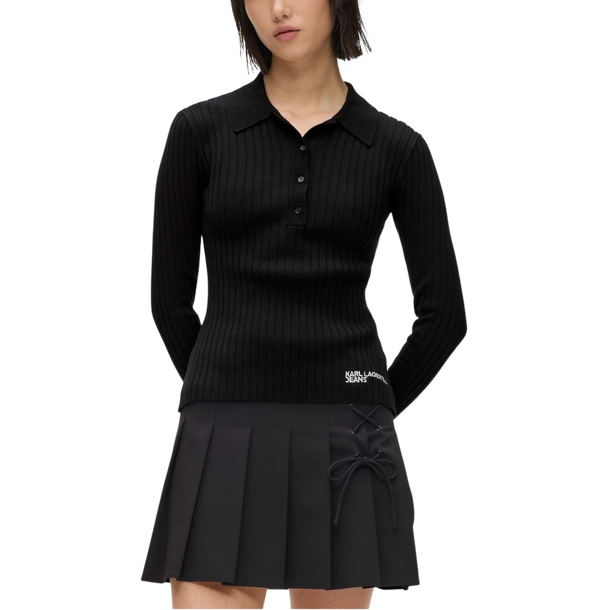 Karl Lagerfeld Jeans — Polo noir manches longues femme