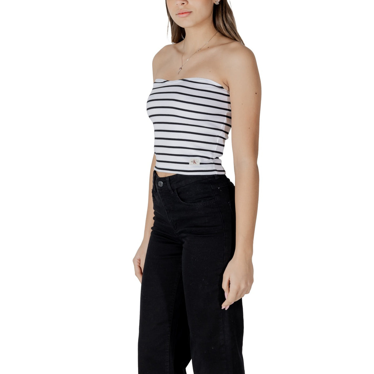 Calvin Klein Jeans — Top J20J225310 blanc rayé stretch femme — vue 5