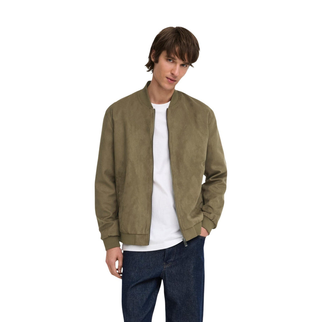Only & Sons — Bomber Lucas effet daim vert homme