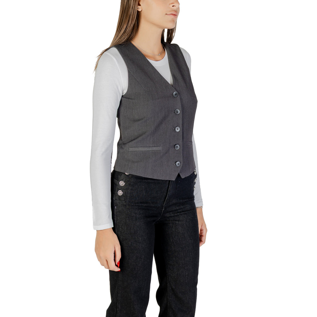 Only — Gilet boutonné col V gris femme — vue 3