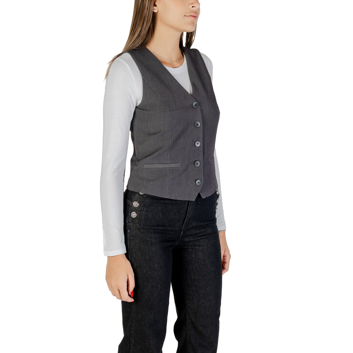 Only — Gilet boutonné col V gris femme — vue 3