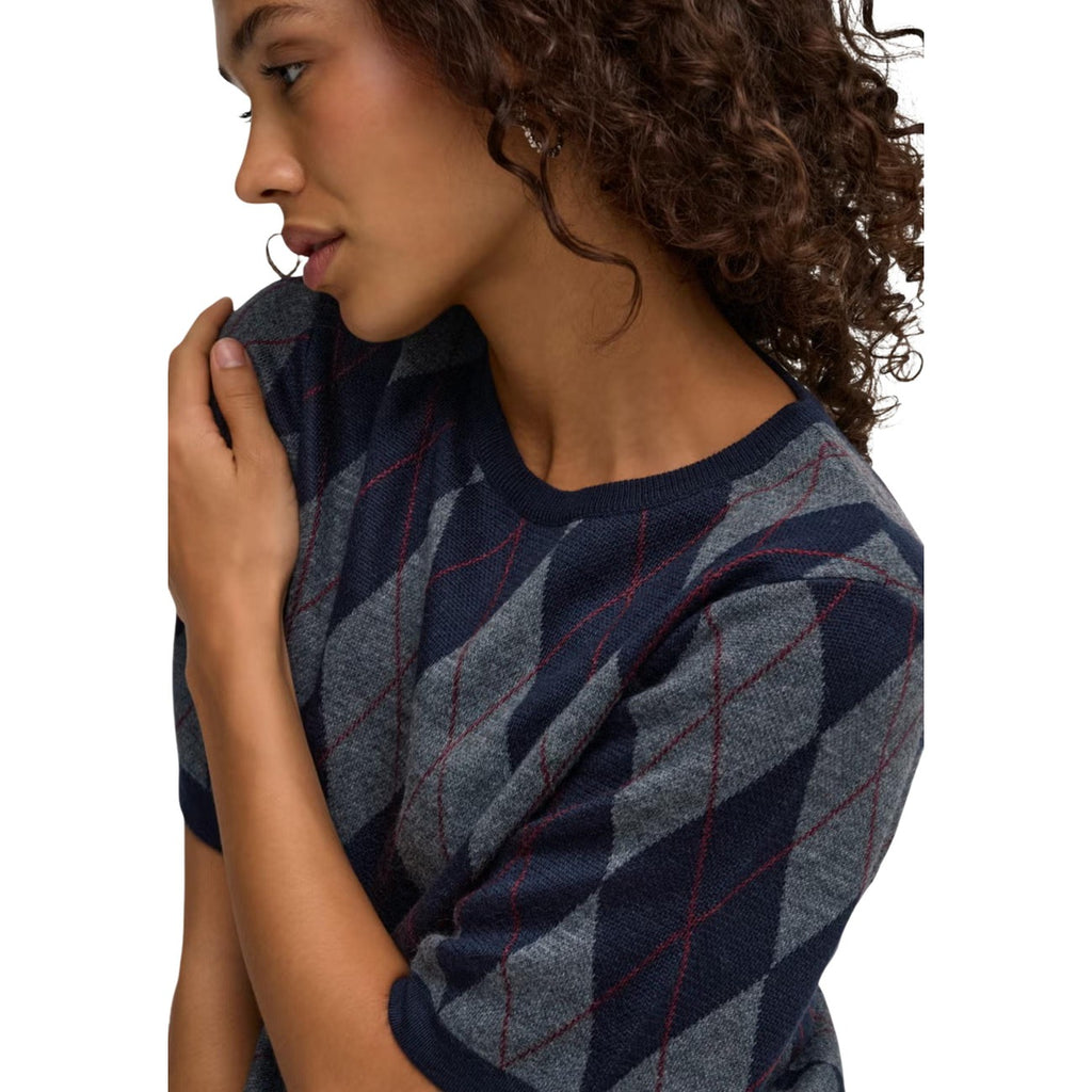 Jacqueline de Yong — Maggy trui met ruiten en korte mouwen blauw dames — afbeelding 4