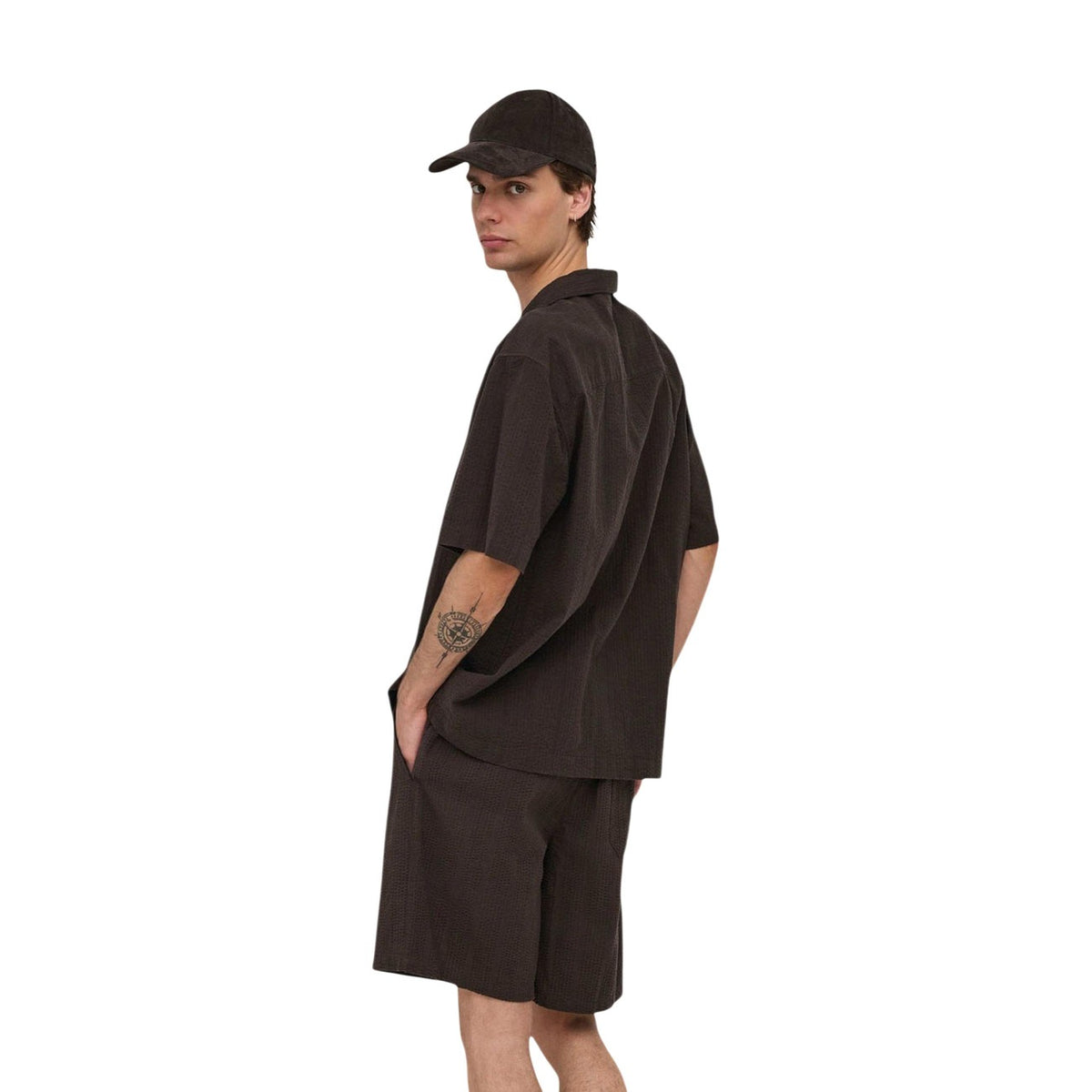 Only & Sons — Ensemble Cruz seersucker manches courtes marron homme — vue 4