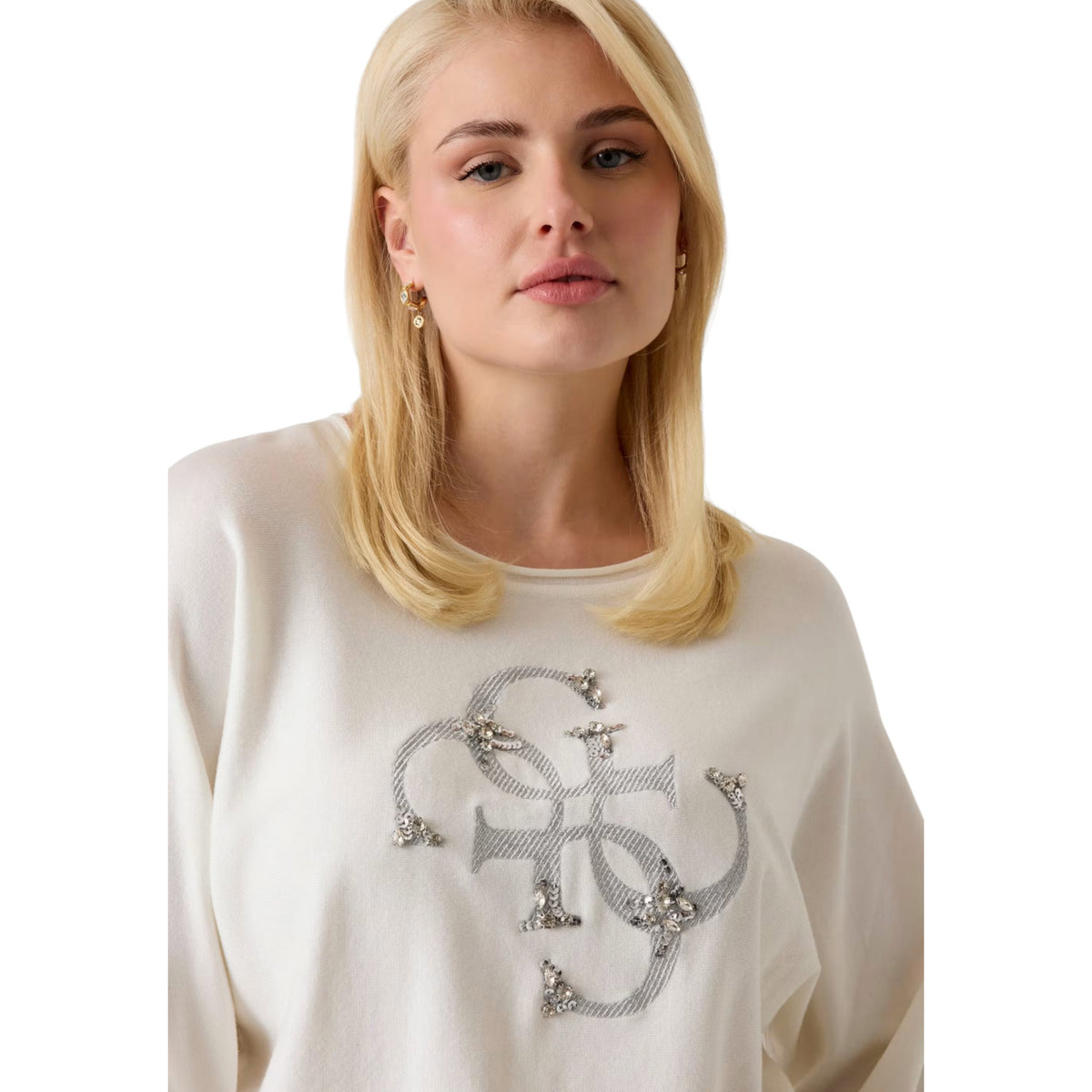 Guess — Pullover Bat Sleeve Gemma Log für Damen - Farbe weiß — Ansicht 4