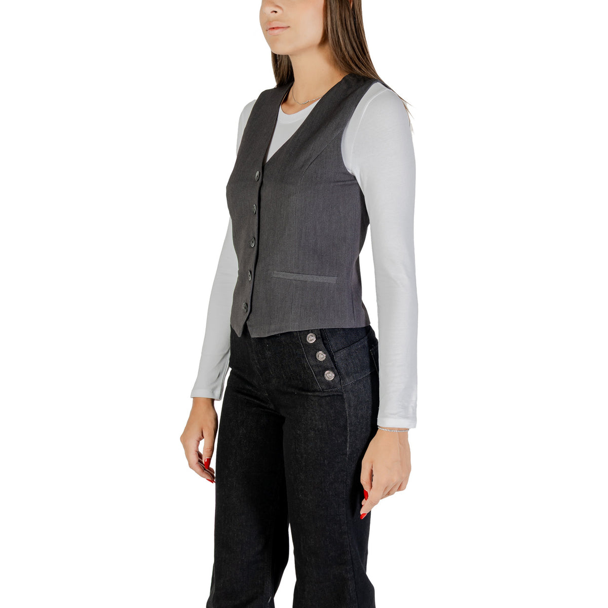 Only — Gilet boutonné col V gris femme — vue 4