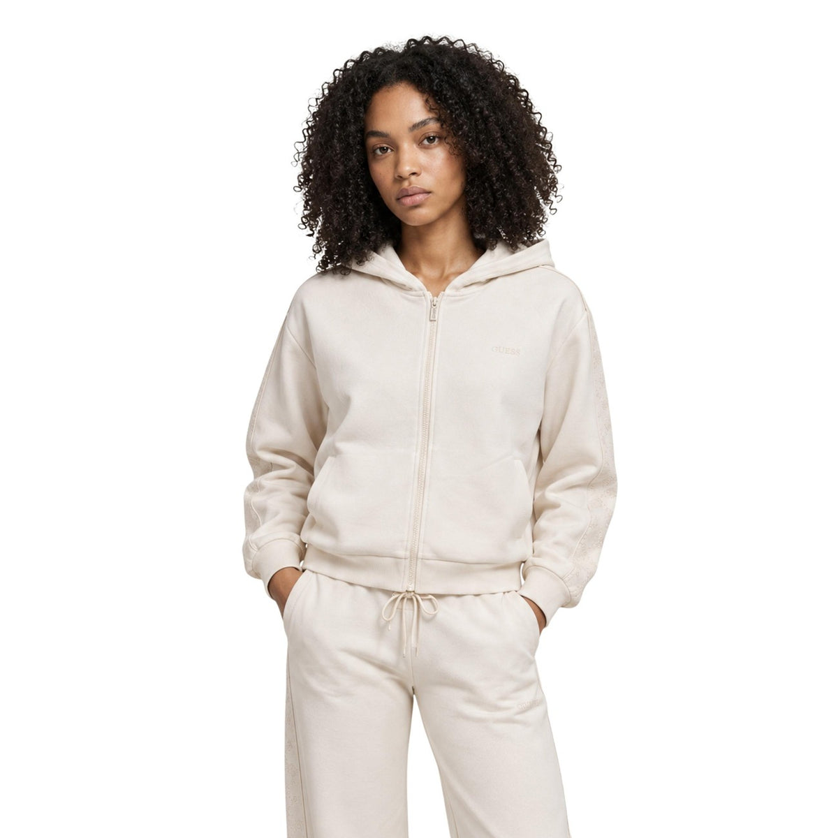 Guess — Women's beige Elsa hooded zipped sweatshirt