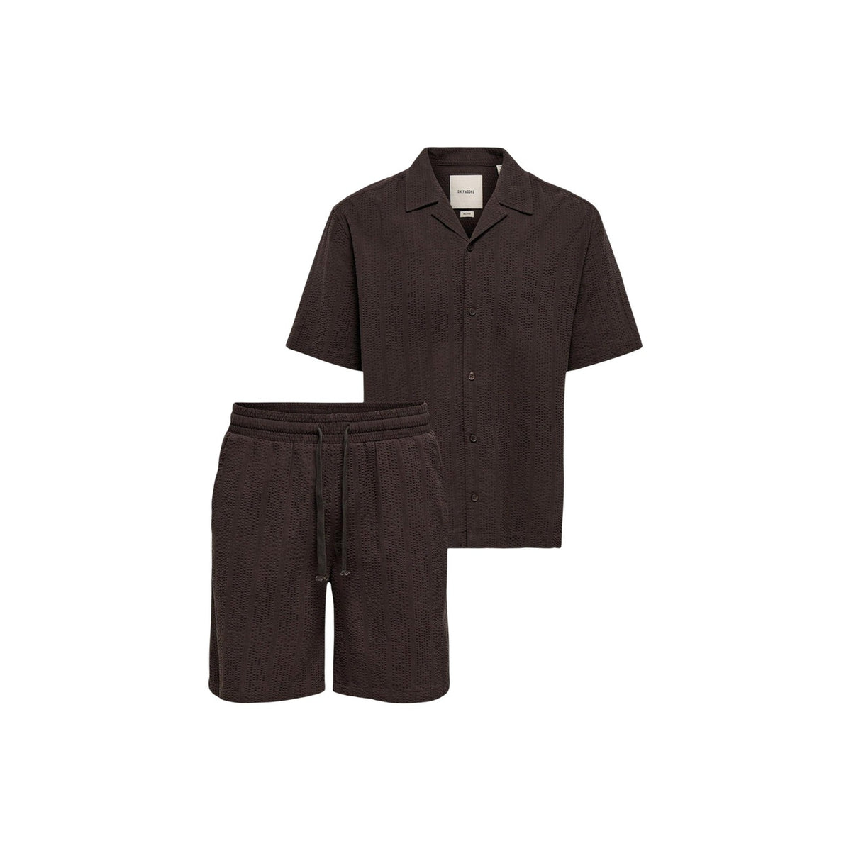Only & Sons — Ensemble Cruz seersucker manches courtes marron homme — vue 2