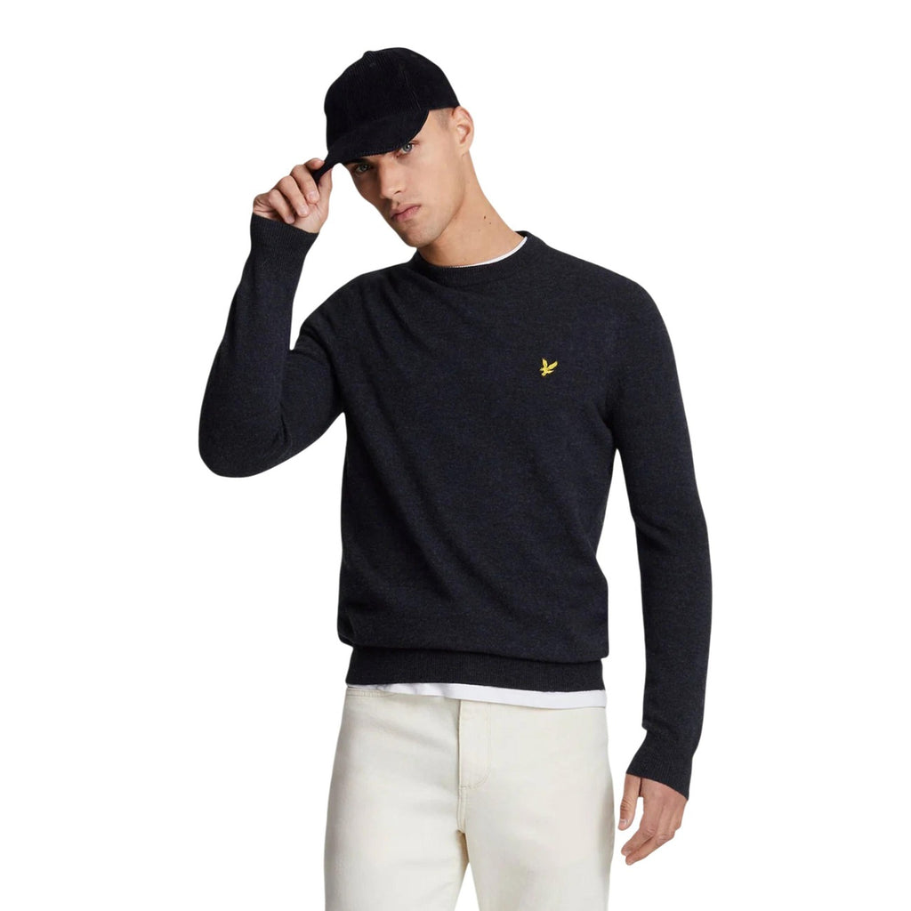Lyle & Scott — Pull col rond noir en laine mélangée homme — vue 4