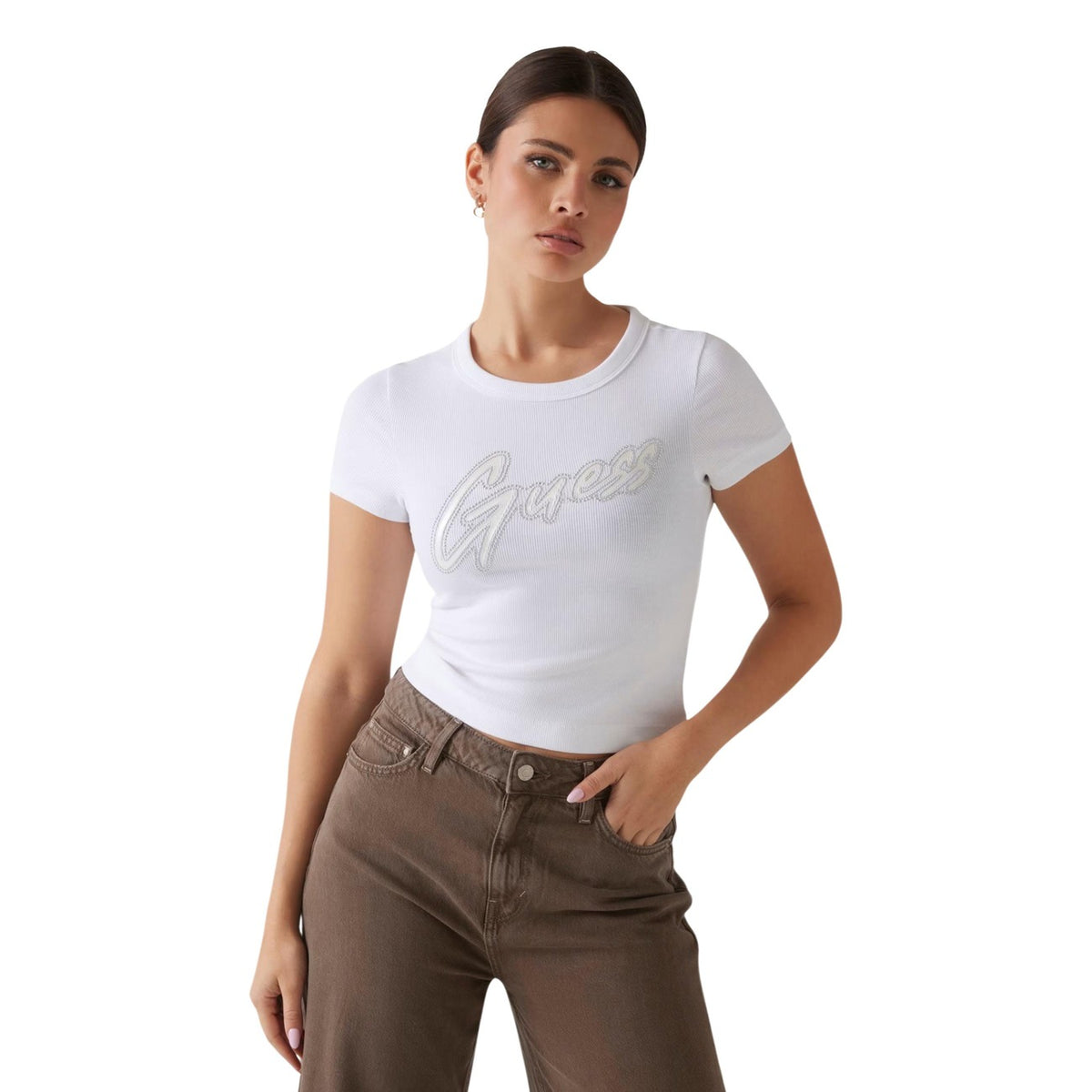 Guess — T-shirt Rib Logo Tee femme