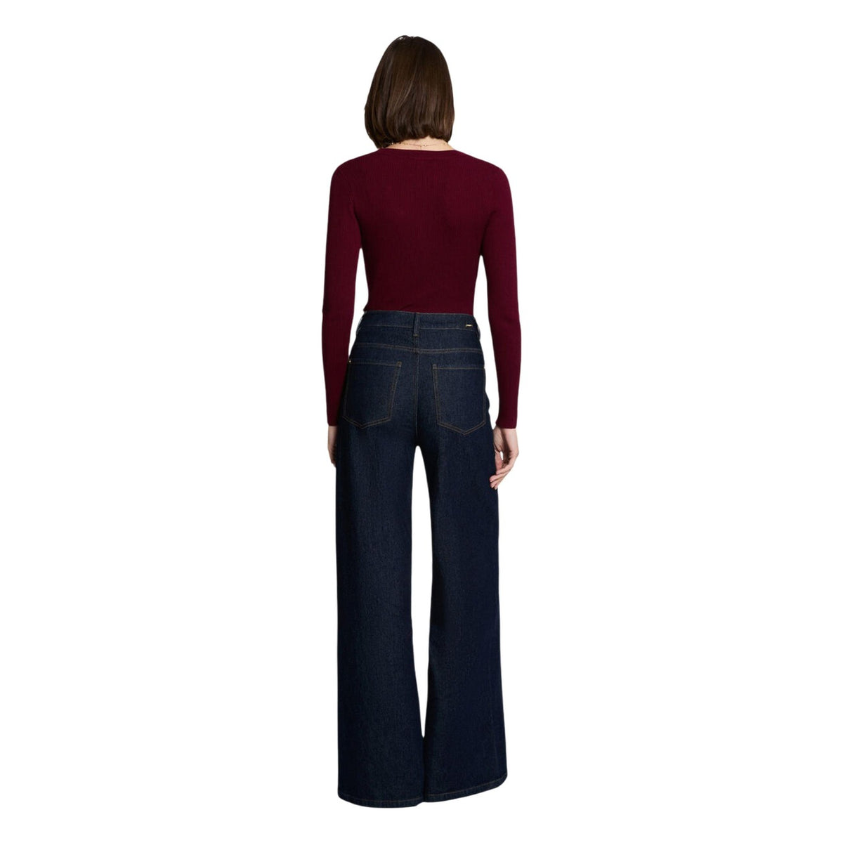 Morgan — Women’s burgundy V-neck sweater — view 3