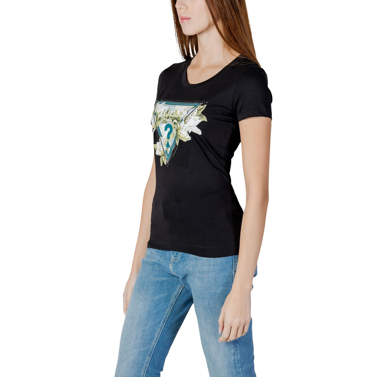 Guess — Camelia Triangle Tee women's t-shirt - black color — view 3