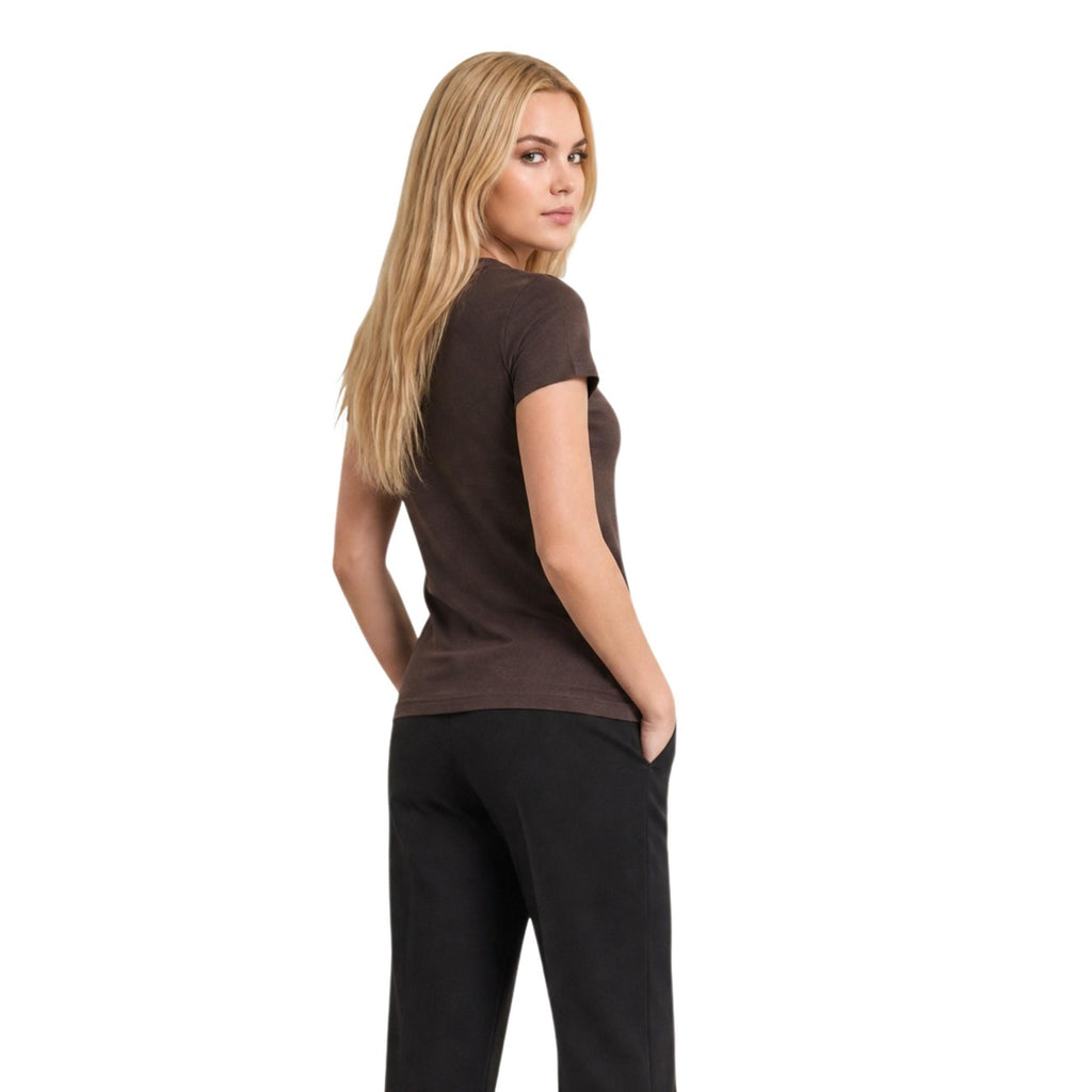 Armani Exchange — T-shirt col V marron à paillettes femme — vue 2