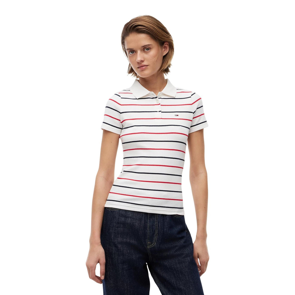 Tommy Jeans — Polo blanc rayé femme