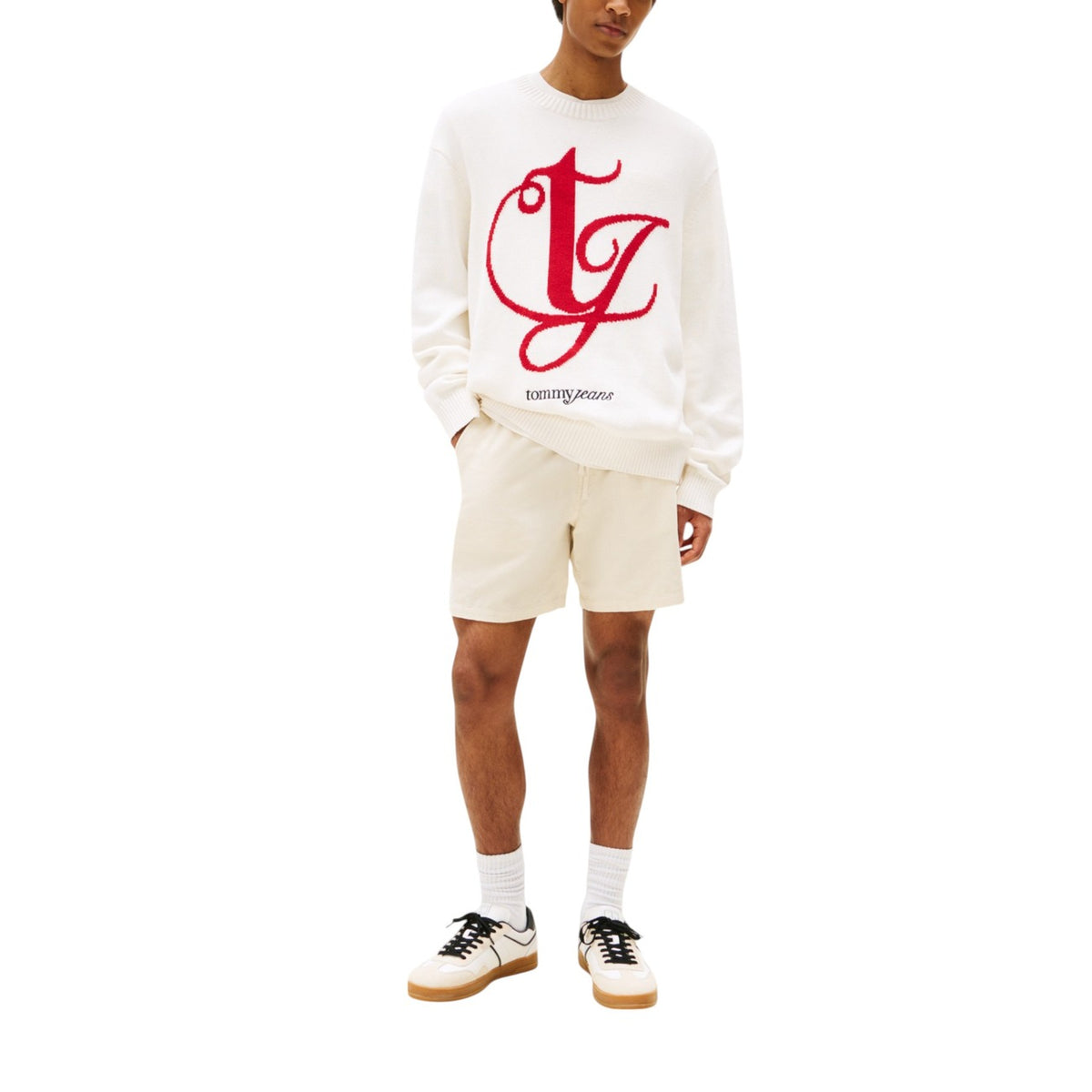 Tommy Jeans — Pull DM0DM21883 blanc en coton bio homme — vue 5