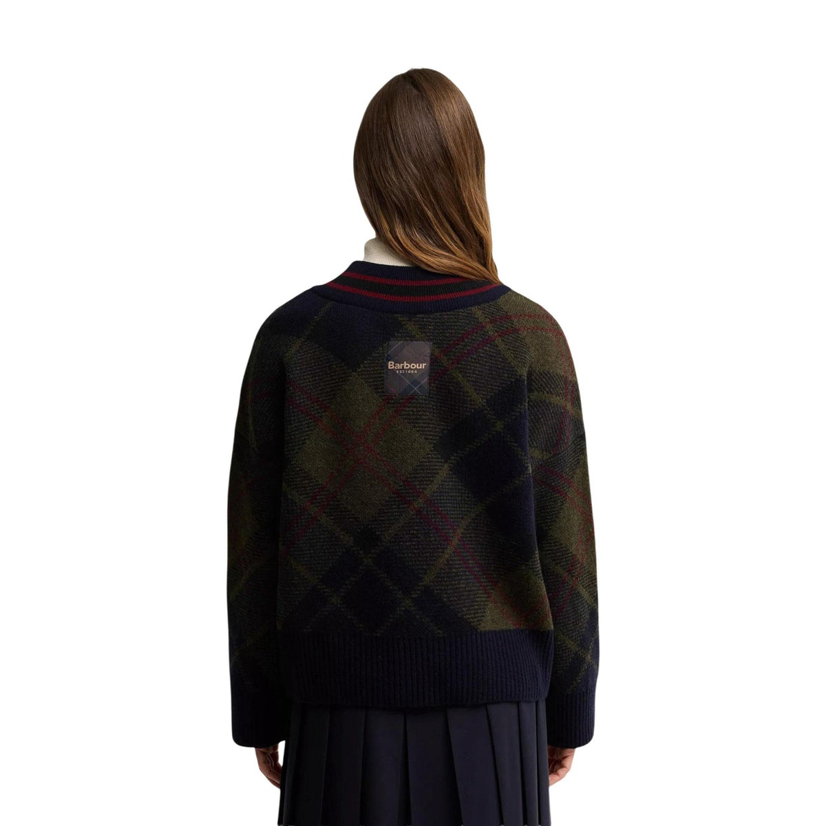 Barbour — Grüner Shae Damenpullover mit V-Ausschnitt — Ansicht 2