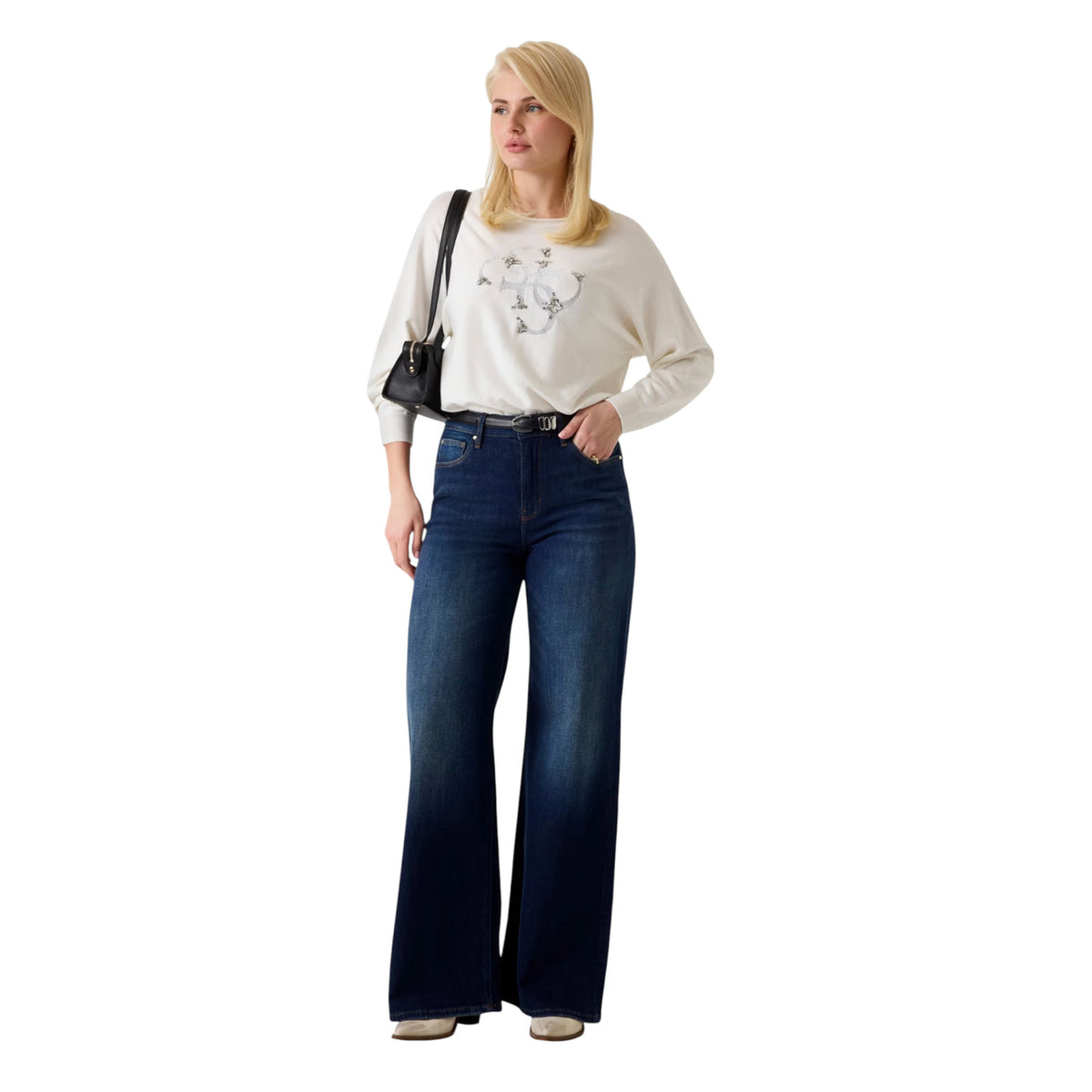 Guess — Pullover Bat Sleeve Gemma Log für Damen - Farbe weiß — Ansicht 2