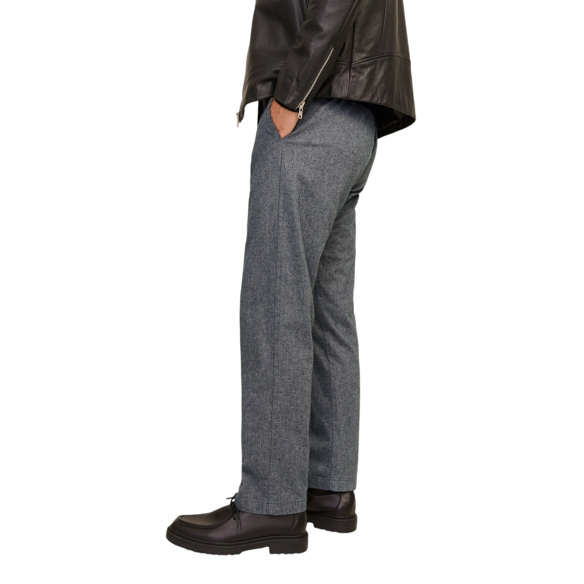 Jack & Jones — Men's gray herringbone relaxed pants — view 4