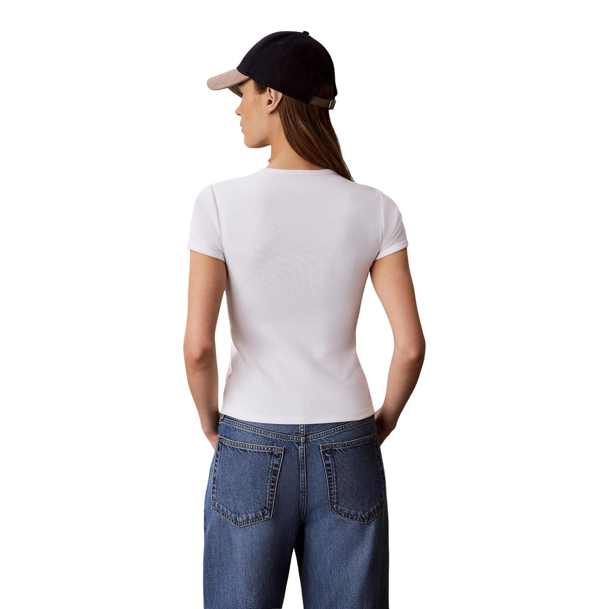 Calvin Klein Jeans — Women's white stretch 94% cotton T-shirt — view 3