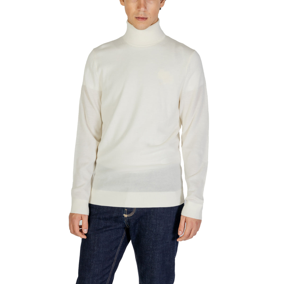 Calvin Klein — Pull beige en laine à col montant homme — vue 6