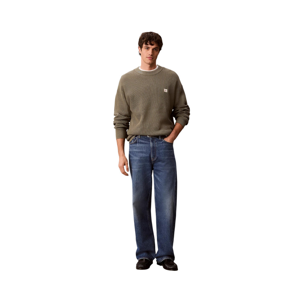 Calvin Klein Jeans — LS EZ katoenen wafelgebreide trui voor heren groen — afbeelding 3