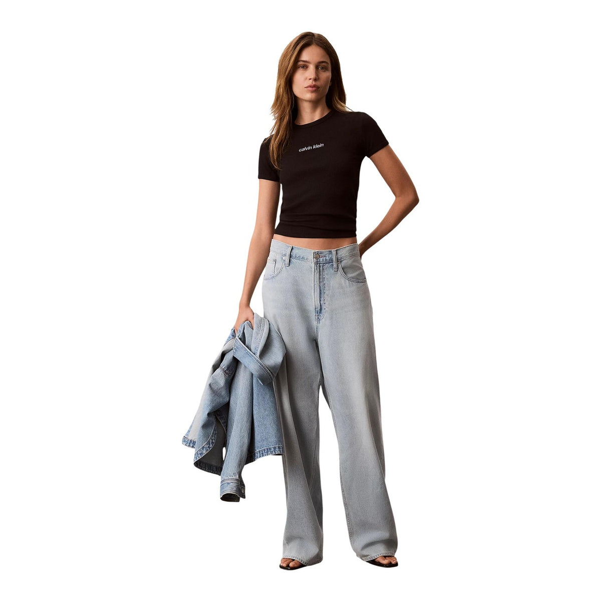 Calvin Klein Jeans – Schwarzes Stretch-T-Shirt aus 94 % Baumwolle für Damen — Ansicht 2
